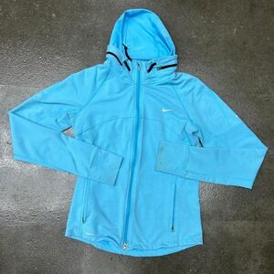 Nike Fit Dry Micro Swoosh Blue Hooded Size Medium Zip Up Running Workout Jacket